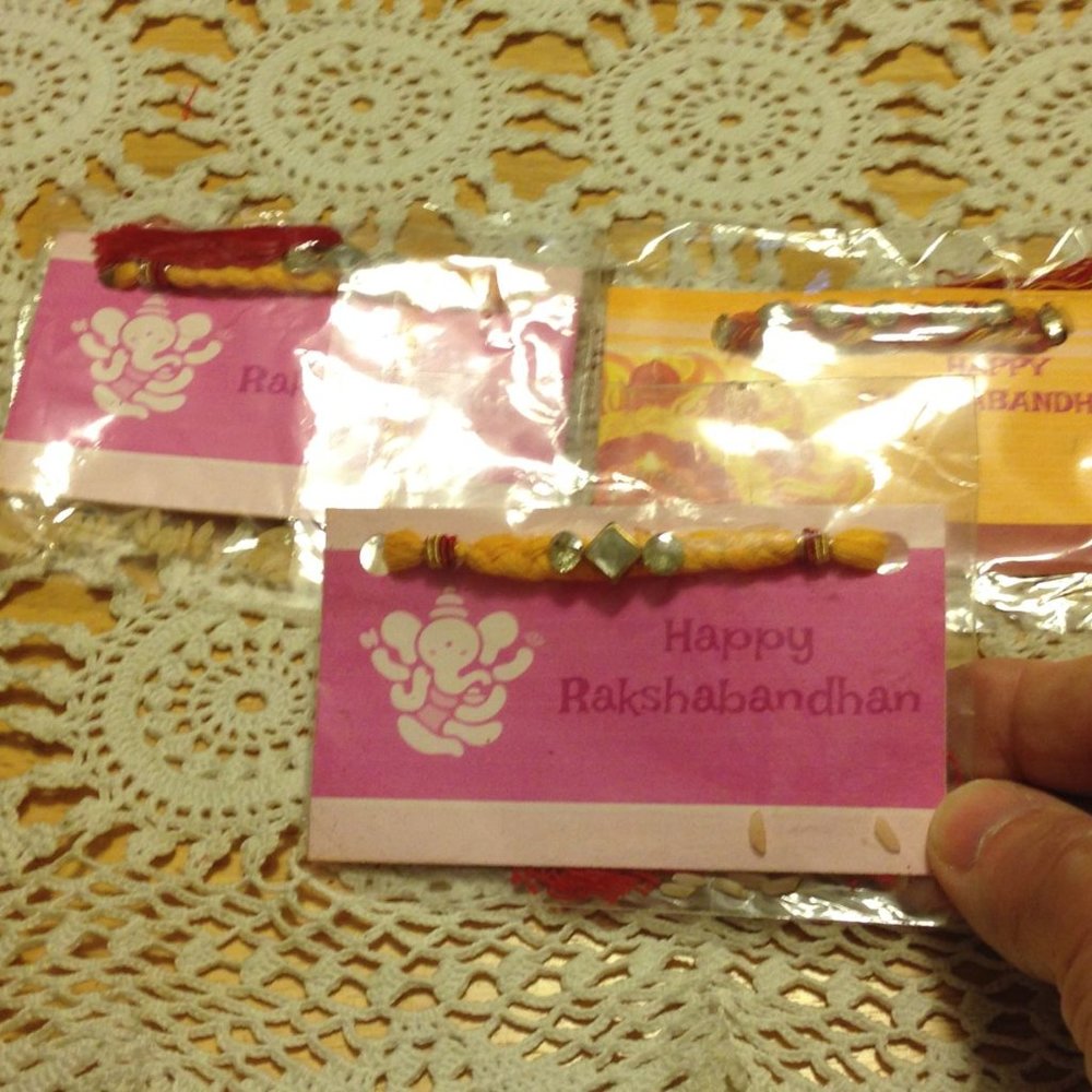 Celebrating Raksha Bandhan bracelets with rice